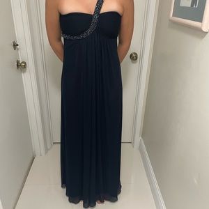 Blue elegant dress, strapless with strap design